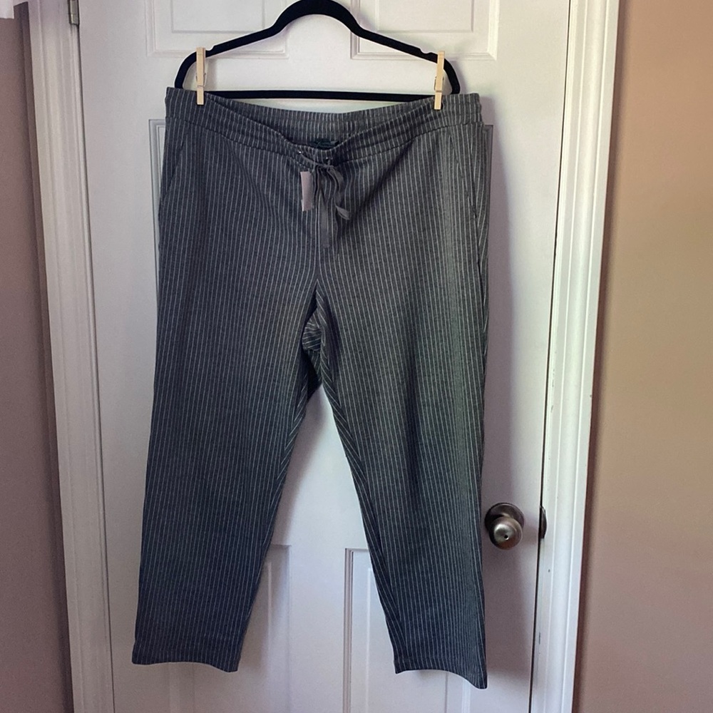 Gray with white pinstripe ankle pants.